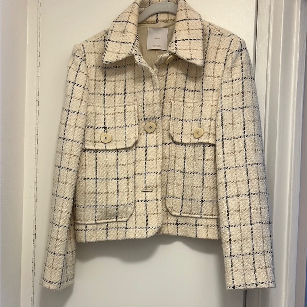 Mango Cream Checkered Women's Jacket